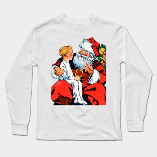 little boy asks Santa Claus for gifts for his merry Christmas Retro Vintage Comic Book Long Sleeve T-Shirt